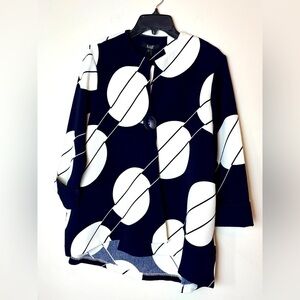 Navy and White Geometric Patterned Blazer